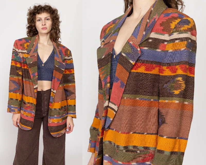 XL 80s Southwestern Earth Tone Longline Blazer Relaxed Women's Beachy