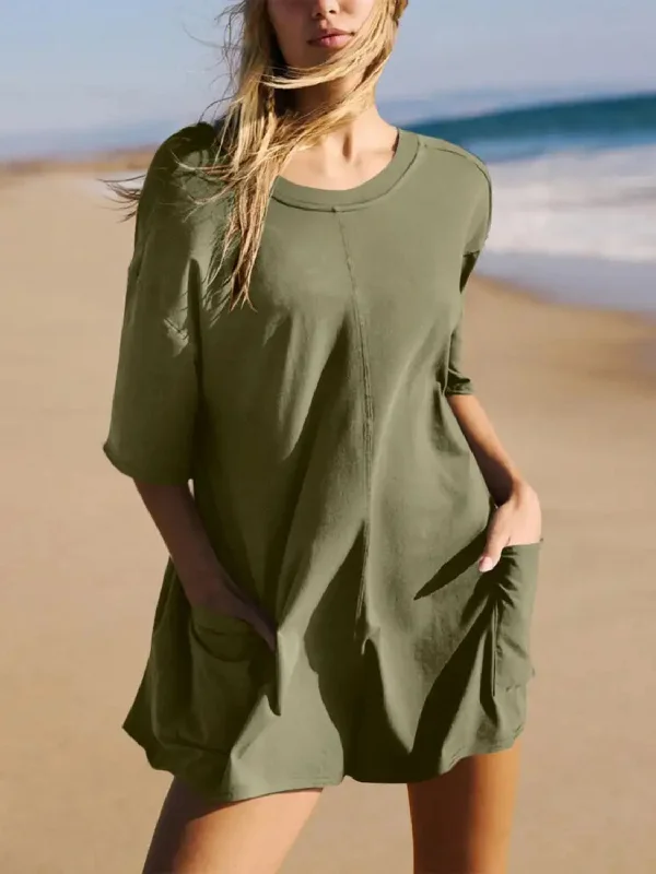 Backless Round Neck Half Sleeve Romper Compression