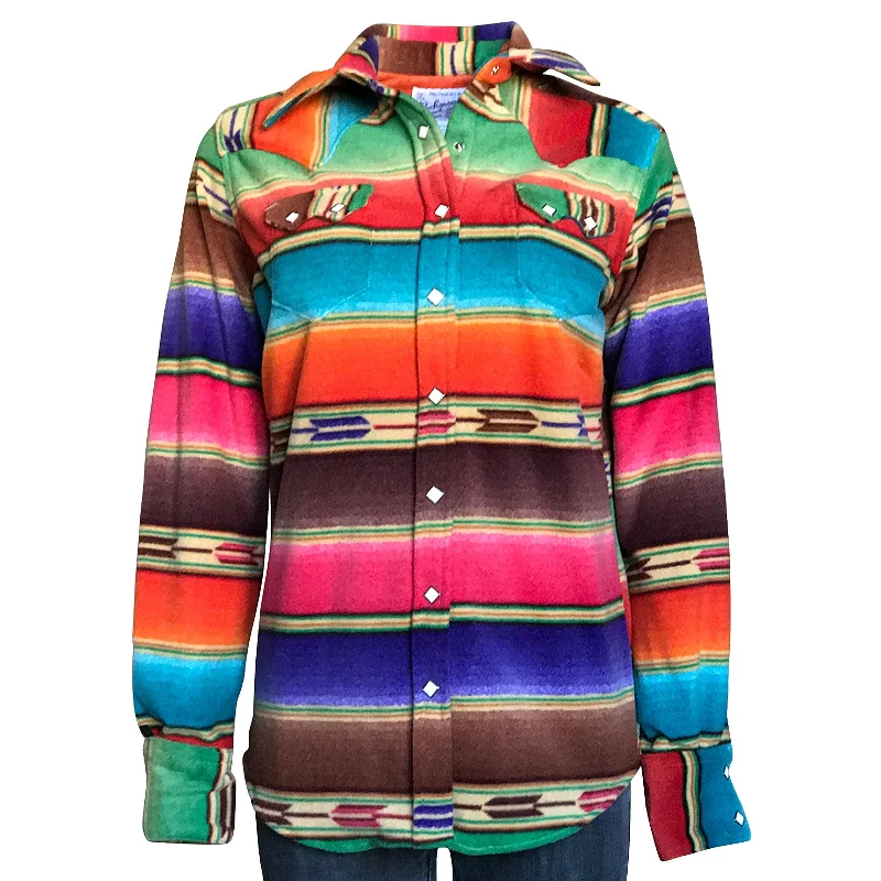 Women's Serape Pattern Fleece Western Shirt in Brown & Purple Cashmere