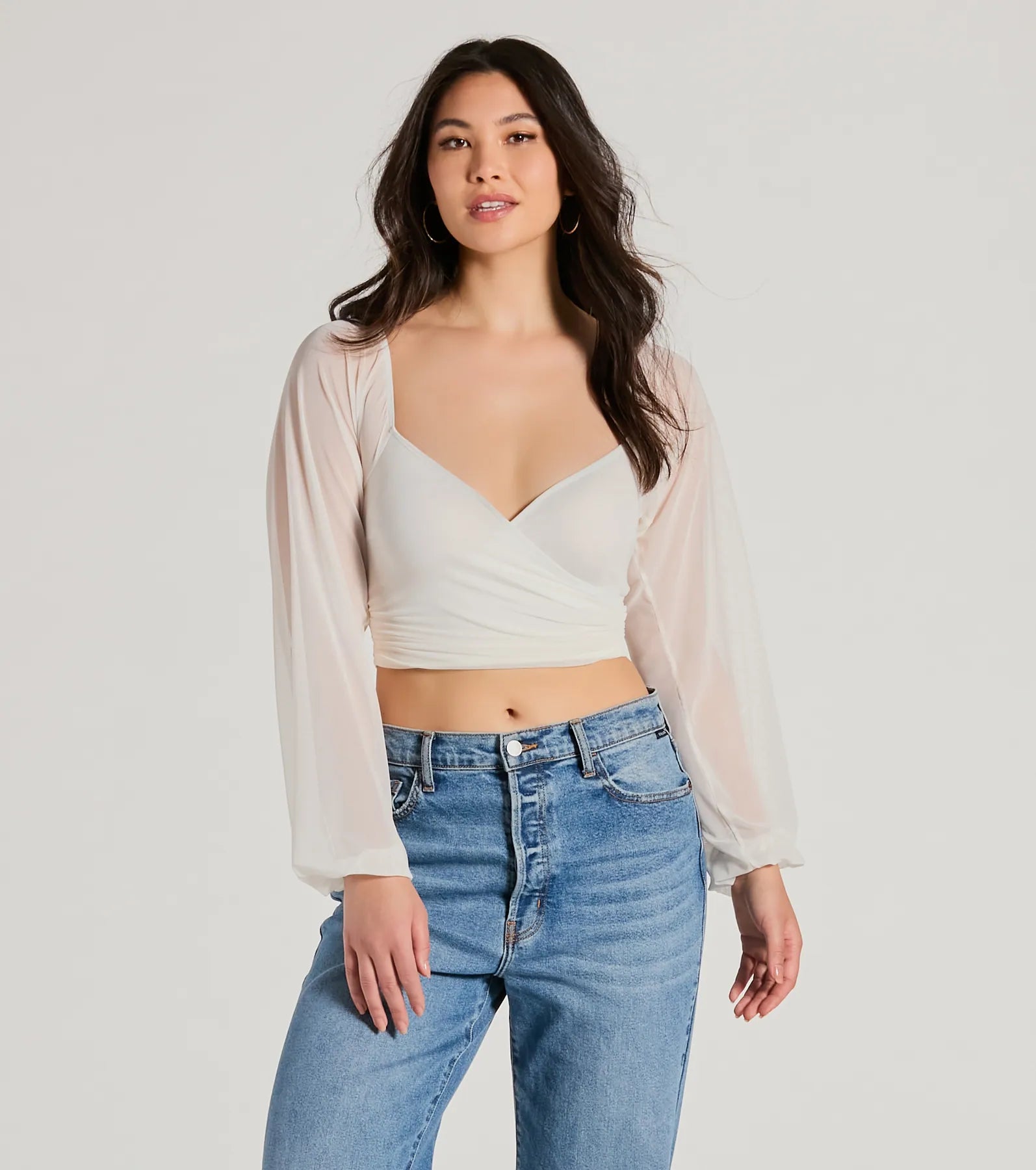 Ahead Of The Trend Surplice V-Neck Crop Top Sharp Women's Italian