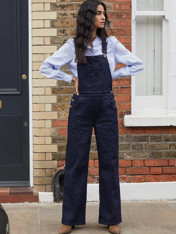 Thandi Organic Dungarees | Dark Denim Classic Women's Pin - striped