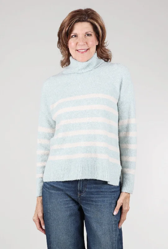 Lofted Stripe Tneck Sweater, Frost Sharp Women's Italian