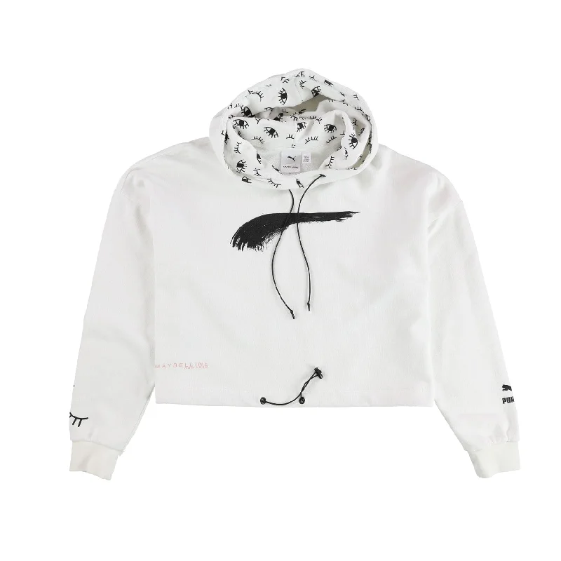 Puma Womens Makeup Swatch Eyes Cropped Hoodie Sweatshirt, White, Small Stylish Women's Neon