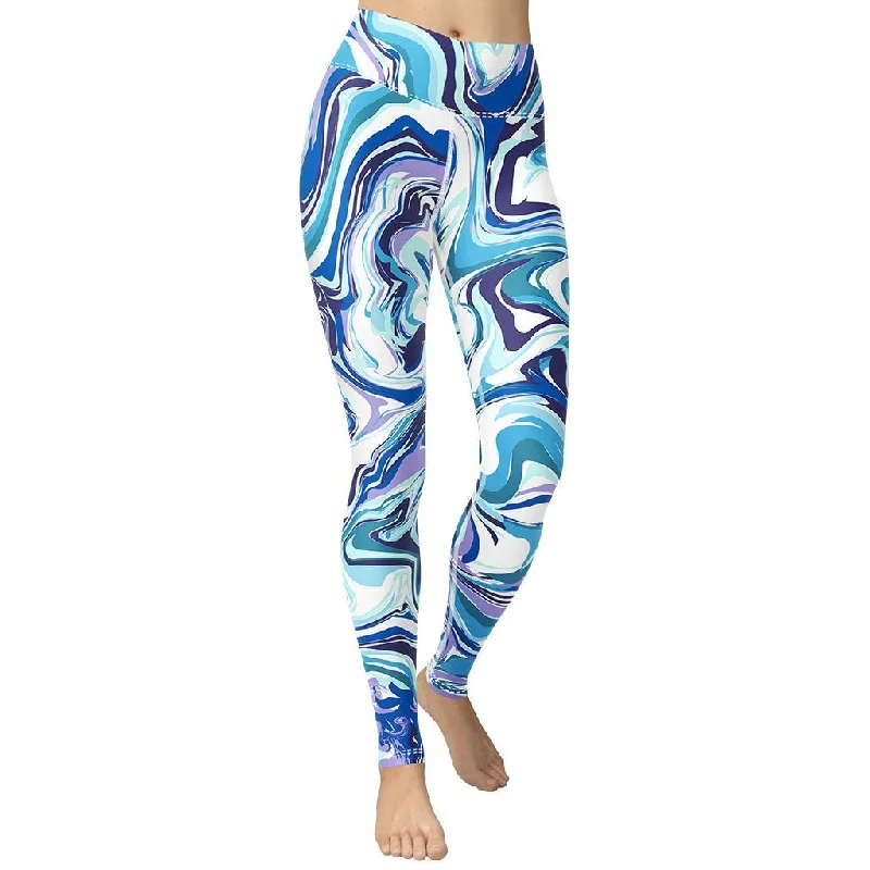 Vibrant Blue Marble Yoga Leggings Contemporary 