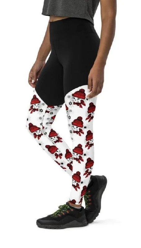 Christmas Kitties Compression Leggings Monochromatic Office Style