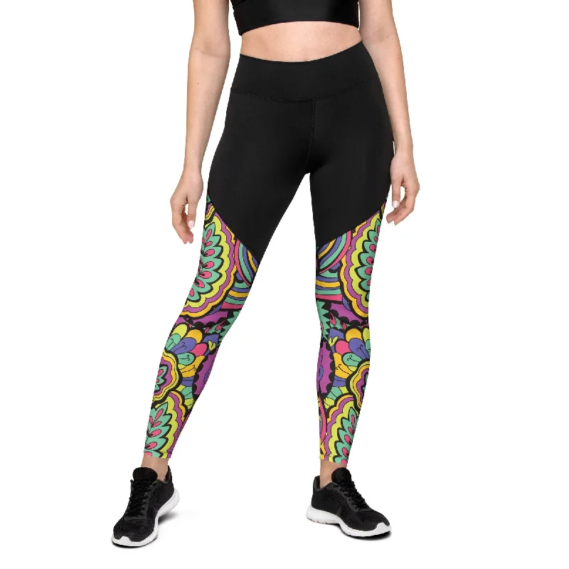 Colorful Fun Pattern Compression Leggings Polished Women's Silk