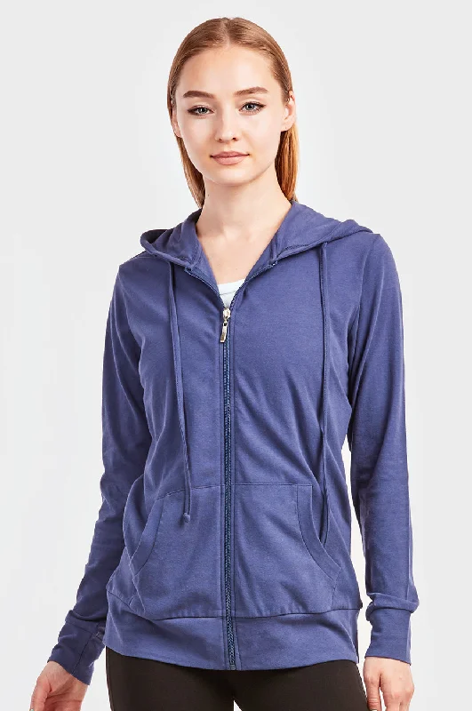 SOFRA LADIES SINGLE JERSEY ZIP-UP HOODIE JACKET (HDC7000A/XA_DENIM) Monochromatic All - in - one Monochromatic All - in - one