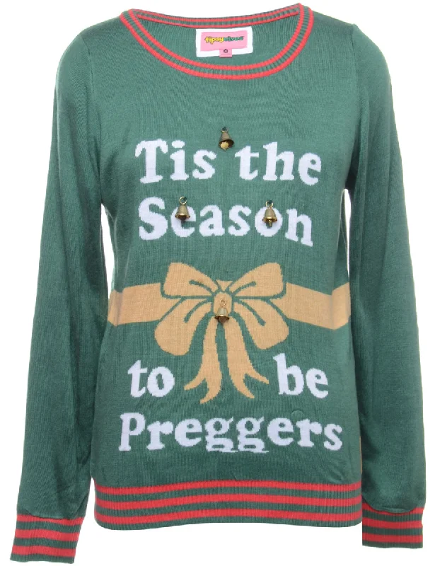 Beyond Retro Reworked Jingle Bells Jumper - M Bold Women's Animal Print