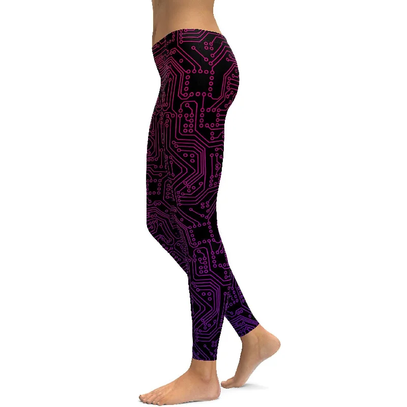 Pink & Purple Circuit Board Leggings Elegant Women's 