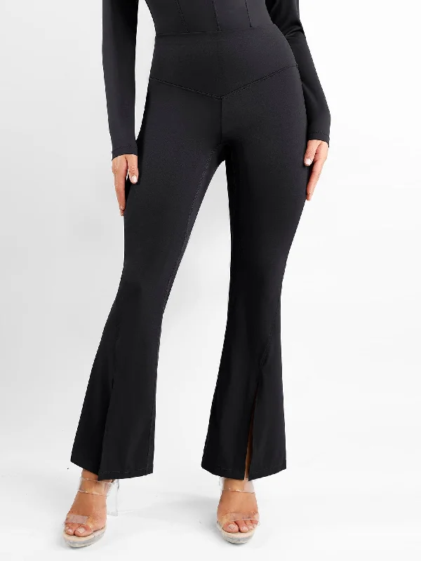 Shapewear High Rise Tummy Control Split Hem Flare Leg Pants Athletic Women's High - 