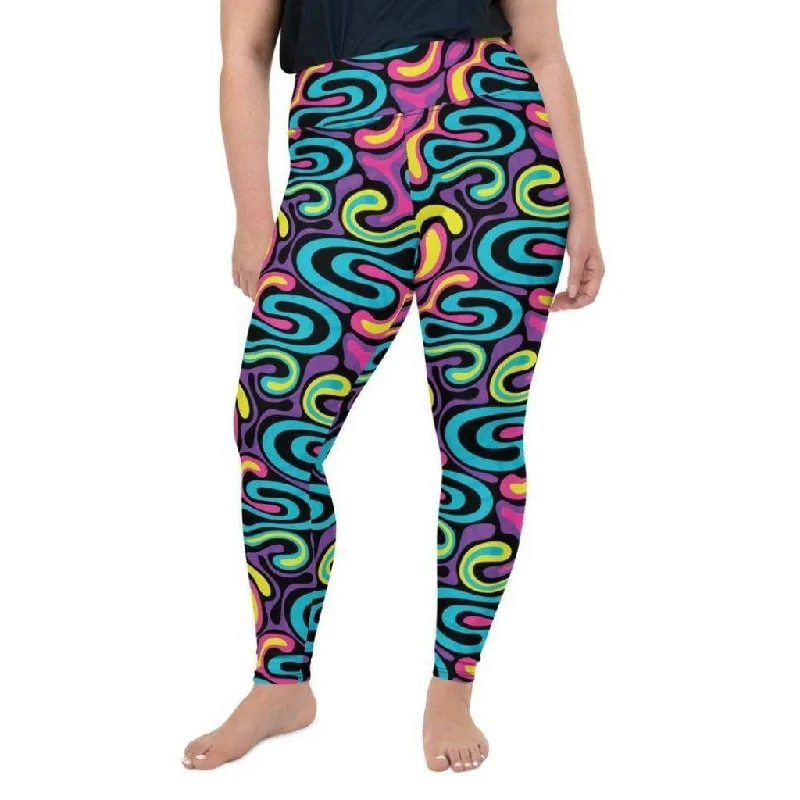 Funky Retro Print Plus Size Leggings Youthful Women's Pop