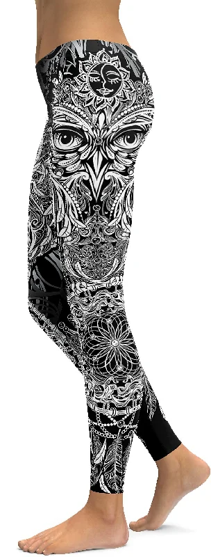 B&W Ornamental Owl Leggings Laid - back Women's Vibe