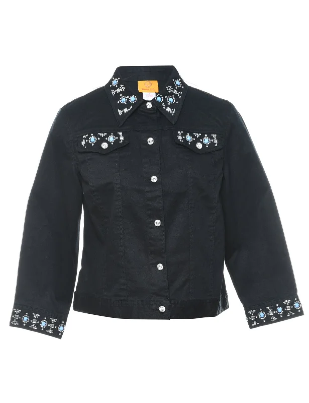 Black Sparkly Embellished Denim Jacket - M Bohemian Women's Free