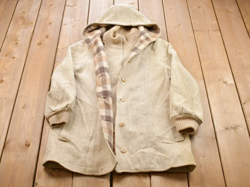 Vintage 1990s 100% Wool Hooded Jacket Practical Women's Multi - 