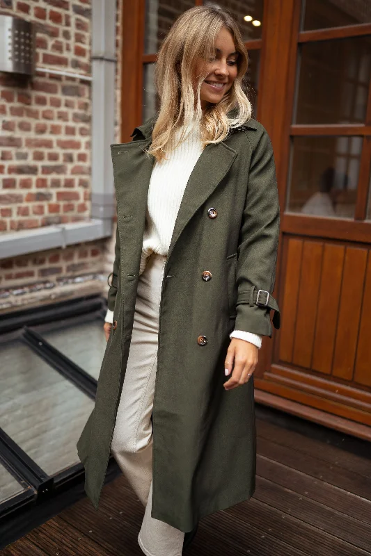 Green Charline Trenchcoat Classic Women's Pin - striped