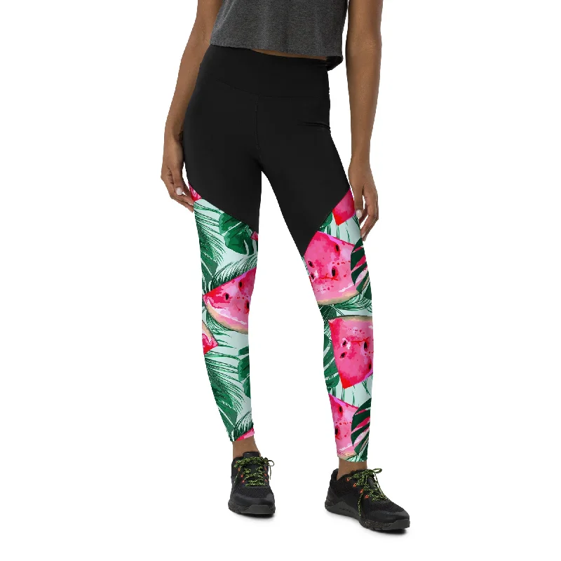Palm Leaves & Watermelon Compression Leggings Scandinavian