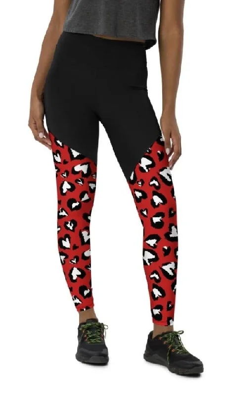 Leopard Hearts Compression Leggings Refined Women's Classic 
