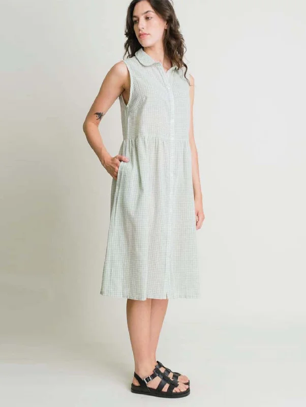 Matilda Cotton & Linen Midi Dress | Mint Check Cool Women's Distressed