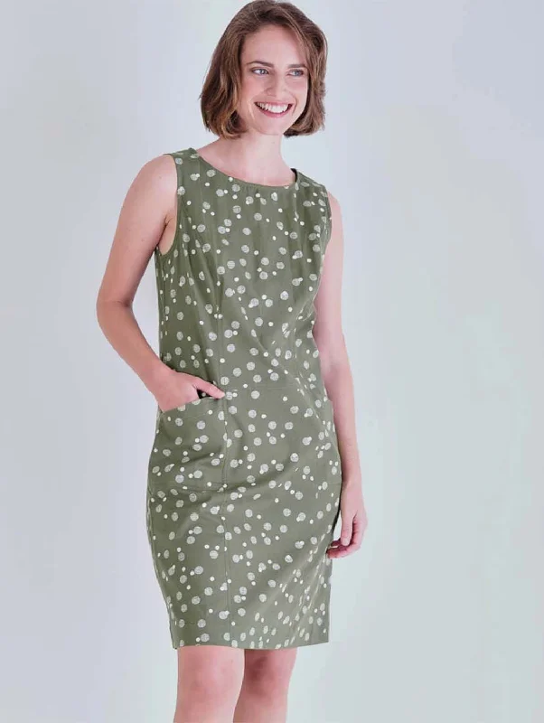 Nina Cotton & Linen Polka Dot Pinafore Dress | Olive Monochromatic Office Style
