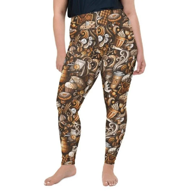 Coffee Shop Print Plus Size Leggings Cool Women's Distressed