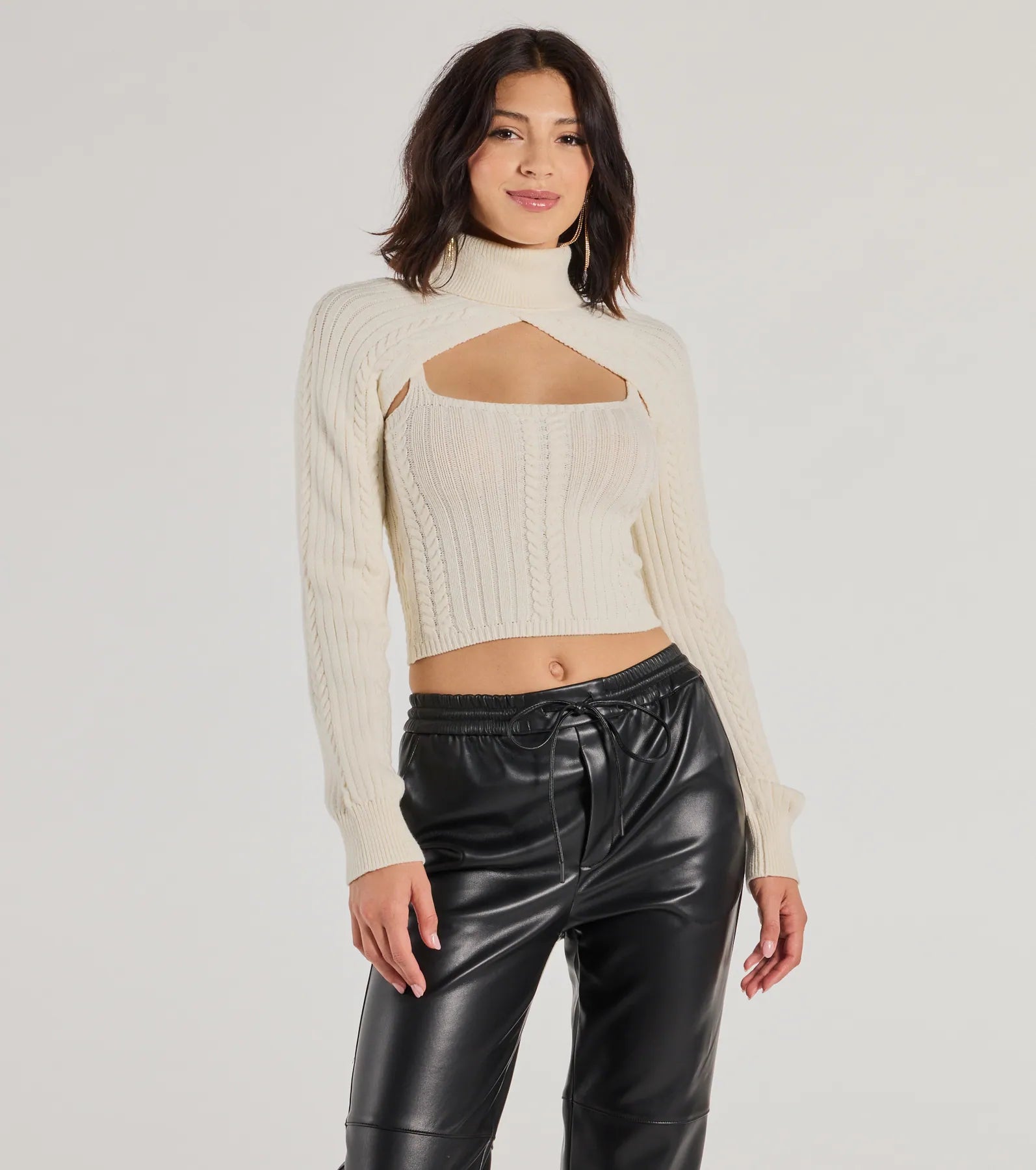 Cozy Casual Cable Knit Turtleneck Sweater Topper Edgy Women's Punk