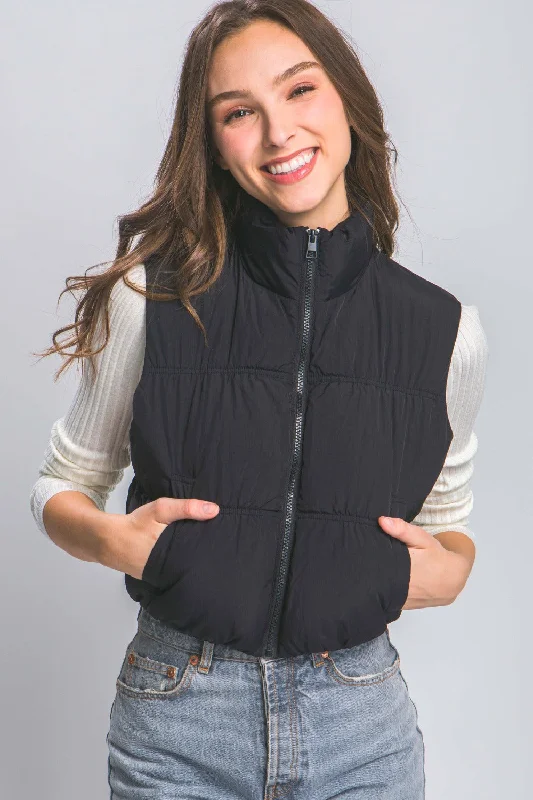 Love Tree Zip Up Turtleneck Cropped Vest Coat Preppy Women's College