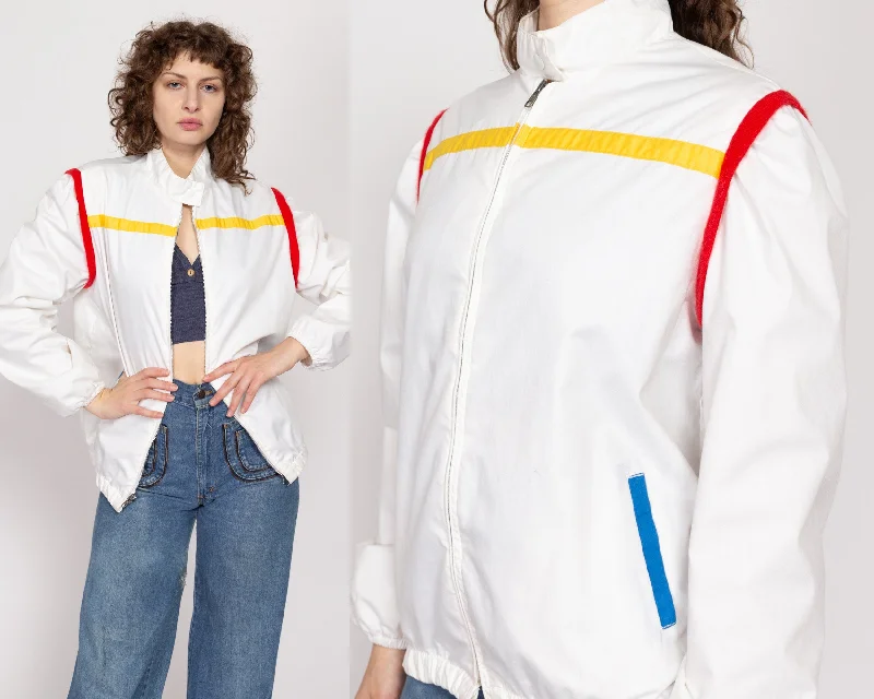 XL 80s White Primary Color Block Cafe Racer Jacket Confident Women's High - fashion