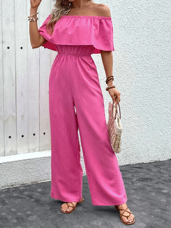 Off-Shoulder Wide Leg Jumpsuit Polished Women's Silk