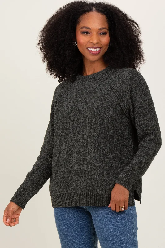 Olive Raglan Knit Sweater Trendy Women's Oversized