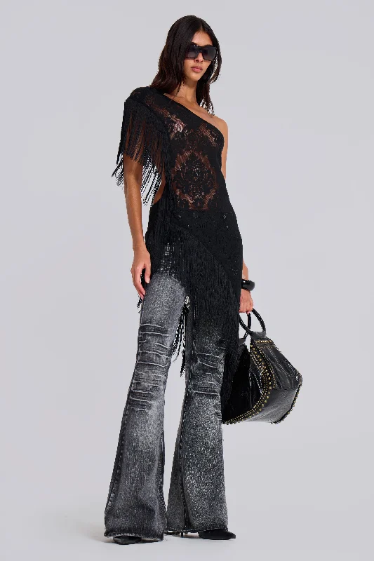 Washed Black Drift Jeans Cozy Women's Sherpa - lined