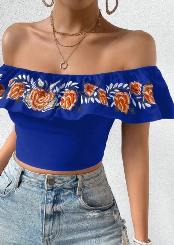 Women Floral Off the Shoulder Crop Top French