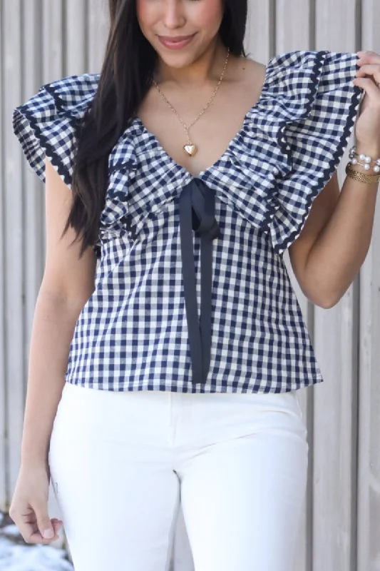 Spending The Day Ruffle Gingham Top Bold Women's Statement