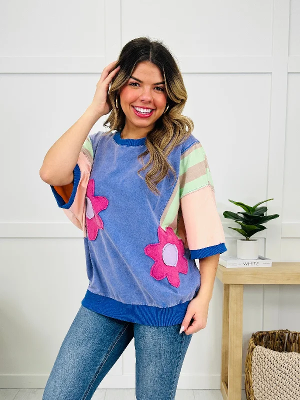 Floral Groove Sweatshirt In Peri Blue Sustainable Organic
