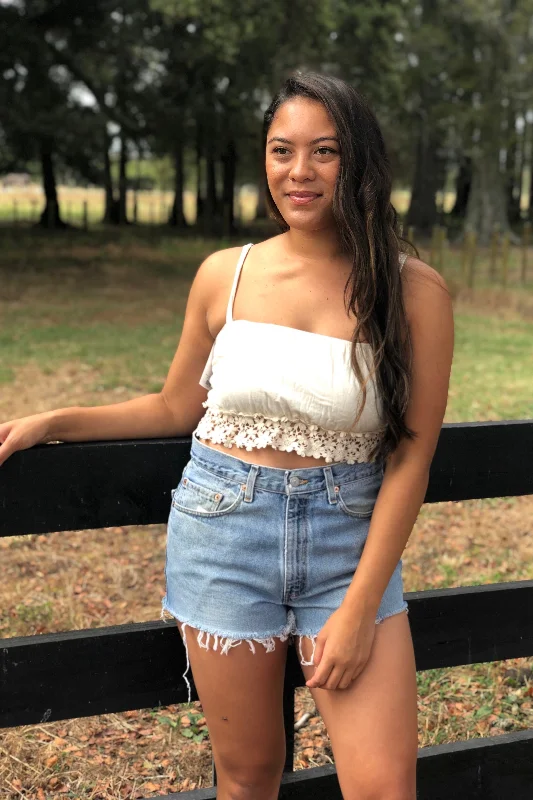 Mahala Cotton & Lace Crop Top Classic Women's Pin - striped