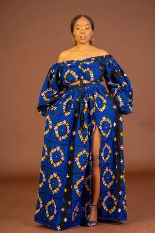 Aliyah Ankara Crop Top | Blue African Print Vintage Women's 1970S 