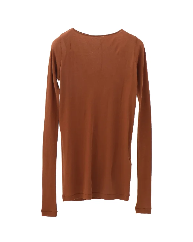 SUPER HIGH GAUGE SHEER RIB BOAT NECK L/S TEE Trendy Women's 