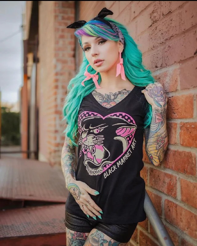 Pink Panther V Neck Top Youthful Women's Anime - inspired