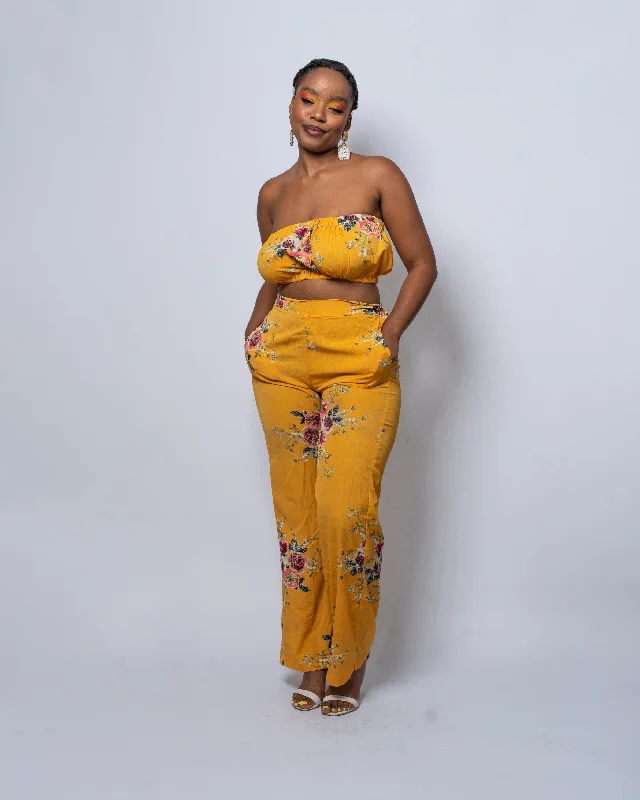 Gaby Yellow Floral Crop Top Trendy Women's Oversized