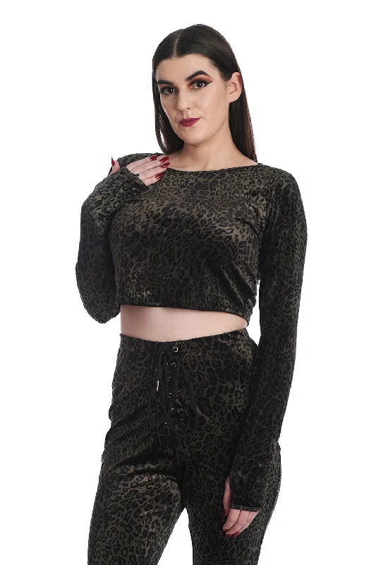 Dark Leopard Crop Top Refined Women's 