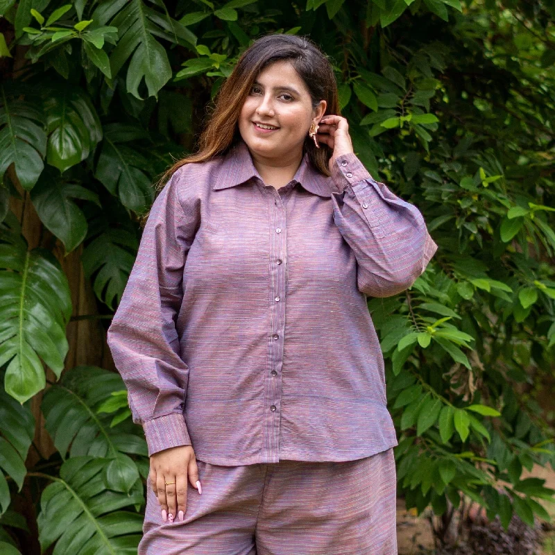 Purple Stripes 100% Cotton Button-Down Full Sleeves Shirt Vintage Women's 1970S 