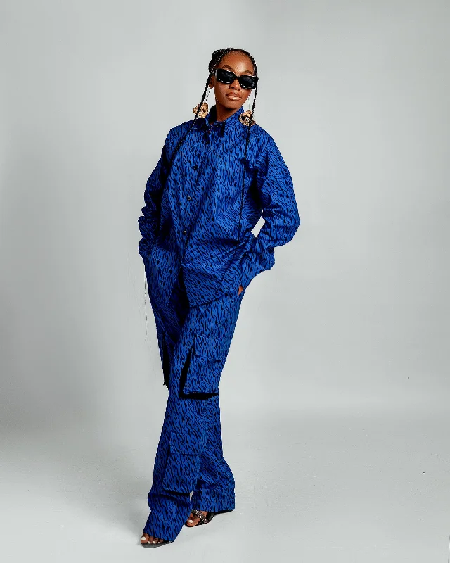 Jummy Long Sleeve Shirt | Blue African Print Dynamic Women's High - energy