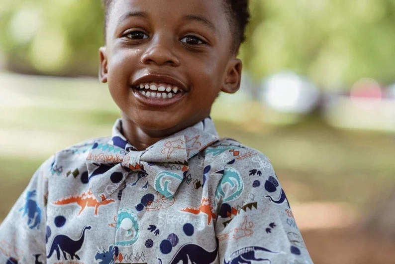Boys Dinosaur Shirt and Bow Tie Refined Women's Velvet