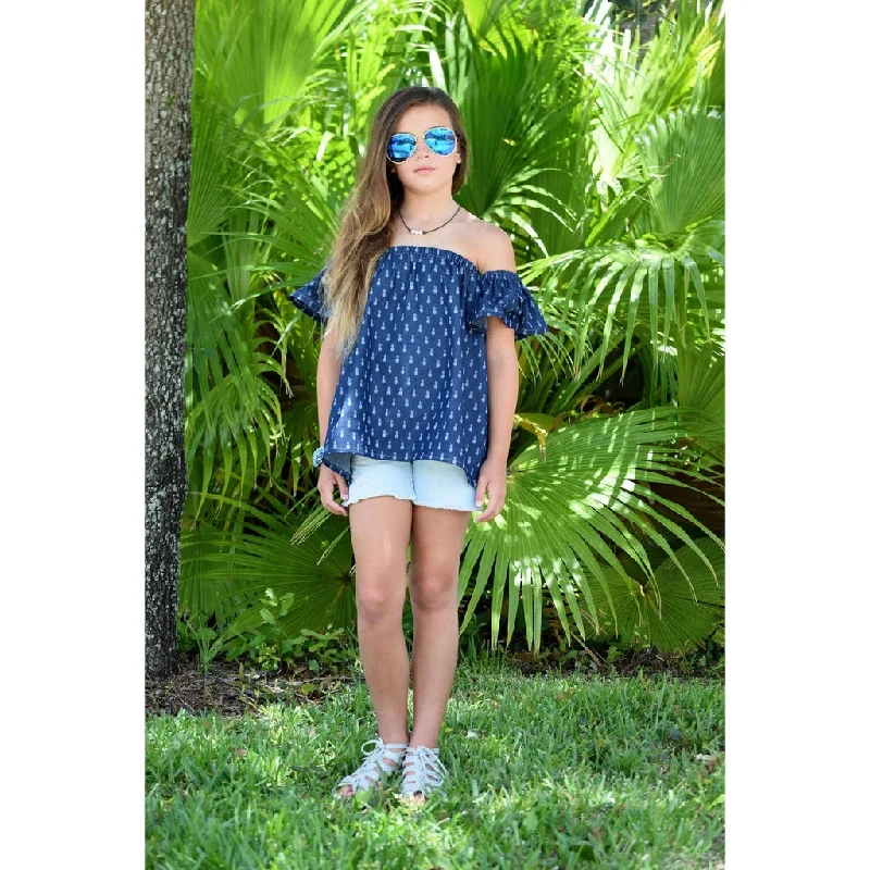 Girls Pineapple Off Shoulder Top Athletic Women's High - 