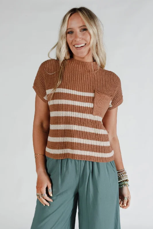 Margot Striped Sweater Top - Camel Classic Women's Tweed