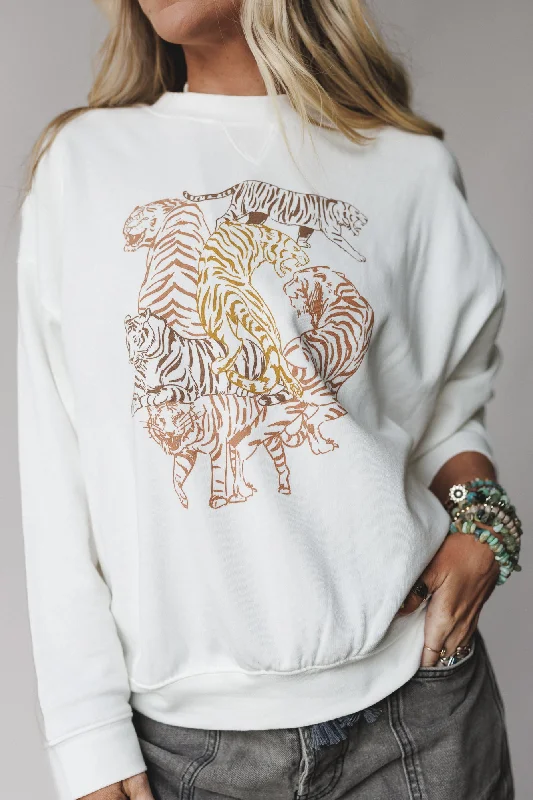Tiger Pack Graphic Sweatshirt - Ivory Youthful Women's Anime - inspired