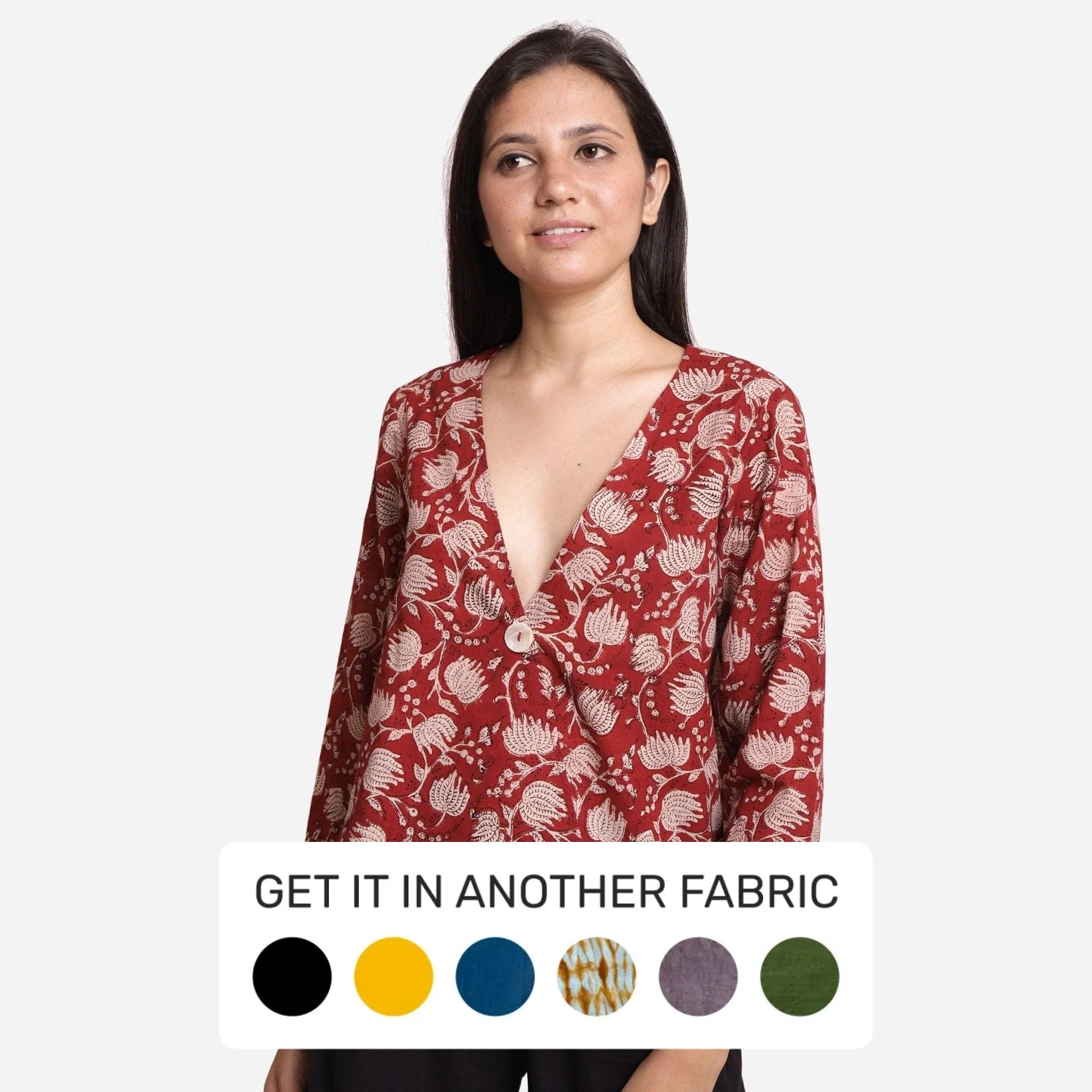Brick Red Traditional Block Printed Cotton Wrap Top Practical Women's Multi - 