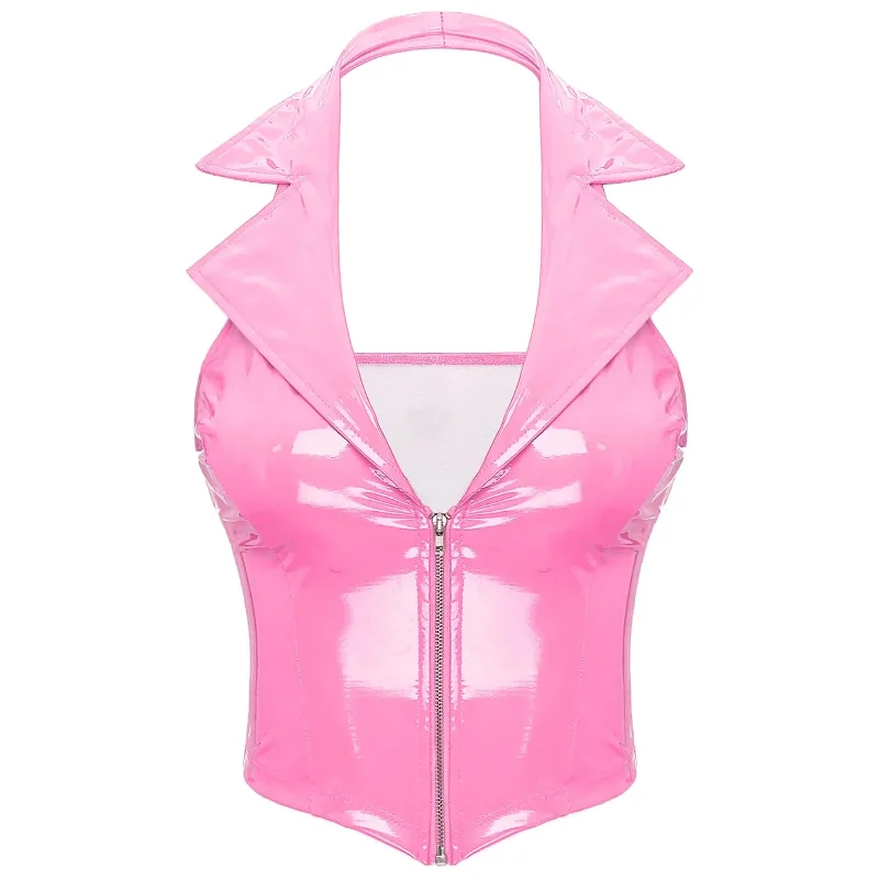 Candy Pink Latex Vest Casual Women's Loose - fitting
