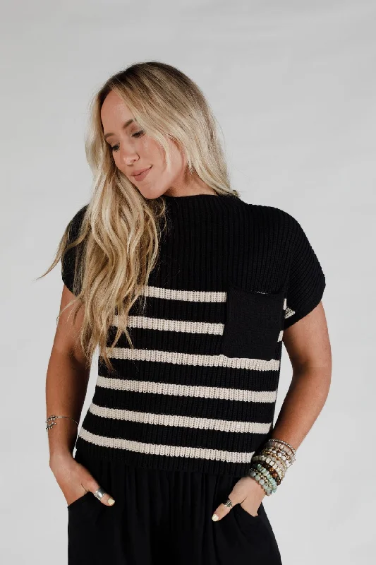 Margot Striped Sweater Top - Black Dynamic Women's High - energy