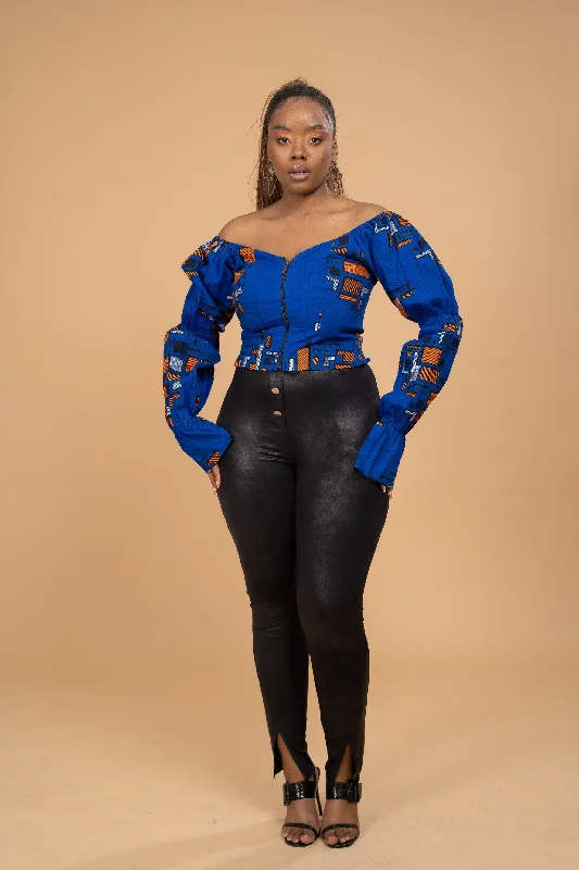 Mimz Ankara Crop Top | Blue African Print Refined Women's Classic 
