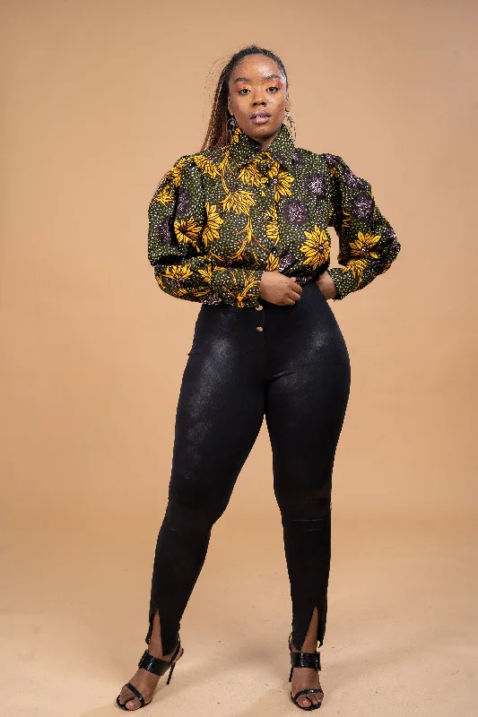Miah Ankara Crop Top | Yellow and Green African Print Unique Women's Upcycled